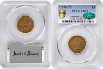 Liberty Head Half Eagle
1876-CC Liberty Head Half Eagle. Winter 1-A, the only known dies. VG-10 (PCGS). CAC.
This attractive, well worn honey-gold e...