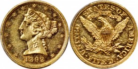 Liberty Head Half Eagle
1892 Liberty Head Half Eagle. JD-1, the only known dies. Rarity-5. Proof-55 (PCGS).
An unmistakable and, consequently, rare ...