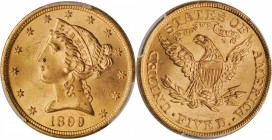 Liberty Head Half Eagle
1899 Liberty Head Half Eagle. MS-65 (PCGS).
Razor sharp in strike, this lovely example also offers full mint frost and origi...
