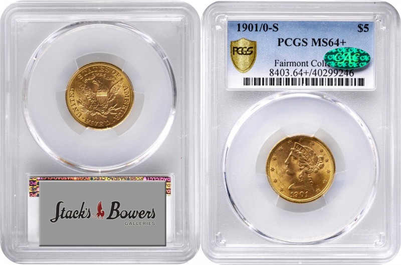 Liberty Head Half Eagle
1901/0-S Liberty Head Half Eagle. FS-301. MS-64+ (PCGS)...