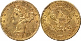 Liberty Head Half Eagle
1904 Liberty Head Half Eagle--Struck Through Obverse--MS-61 (PCGS).
A moderately thin, shallow strikethrough is evident on t...
