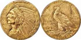 Indian Half Eagle
1913 Indian Half Eagle--Struck Through Reverse--MS-63 (PCGS).
Lustrous medium gold surfaces are smartly impressed and sharply defi...