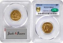Indian Half Eagle
1914-S Indian Half Eagle. MS-63 (PCGS). CAC.
Pleasing medium gold patina blankets both sides of this lustrous and visually appeali...