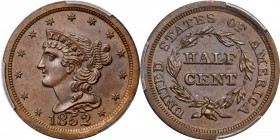 Braided Hair Half Cent
1852 Braided Hair Half Cent. First Restrike. B-2. Rarity-5. Small Berries. Proof-65 BN (PCGS). CAC.
A handsome and richly ori...