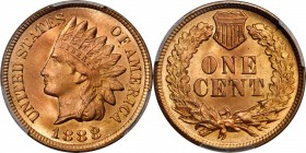 Indian Cent
1888 Indian Cent. MS-66+ RD (PCGS).
A visually stunning example with rich terracotta and golden-tan coloration throughout. The surfaces ...