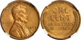 Lincoln Cent
1943 Lincoln Cent--Struck on a Bronze Planchet--AU Details--Obverse Cleaned (NGC).
This is a desirable and newly-available specimen of ...