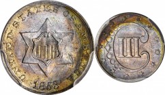 Silver Three-Cent Piece
1853 Silver Three-Cent Piece. MS-67+ (PCGS). CAC.
Vividly and attractively toned, both sides of this silver three-cent piece...