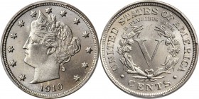 Liberty Head Nickel
1910 Liberty Head Nickel. MS-67 (PCGS).
Largely brilliant and untoned, with just the faintest dusting of original patina in the ...