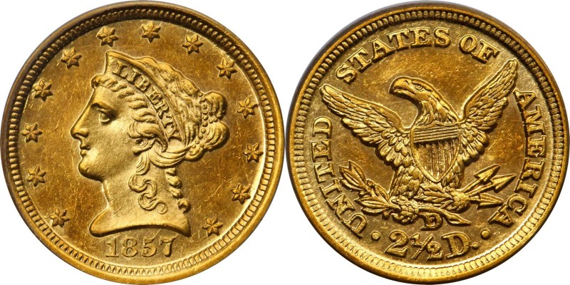 Liberty Head Quarter Eagle
1857-D Liberty Head Quarter Eagle. MS-62 (PCGS).
An...