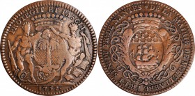 Franco-American Jetons
1752 West Indies Company Franco-American Jeton. Betts-Unlisted, Frossard-19. Copper. Plain Edge. Very Fine.
Estimate: $50