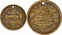 Military Medals
Lot of (2) 1866 Fenian Brotherhood Medals. Brass.
29 mm. Obv: IRISH REPUBLIC / F B / and a sailing ship on the front. Rev: IRELAND /...