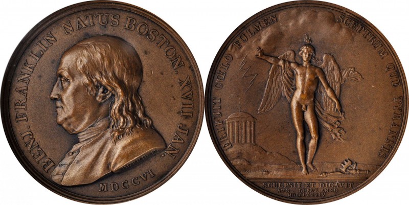 Benjamin Franklin
"1784" (1880-1898) Franklin Winged Genius Medal. Paris Mint R...
