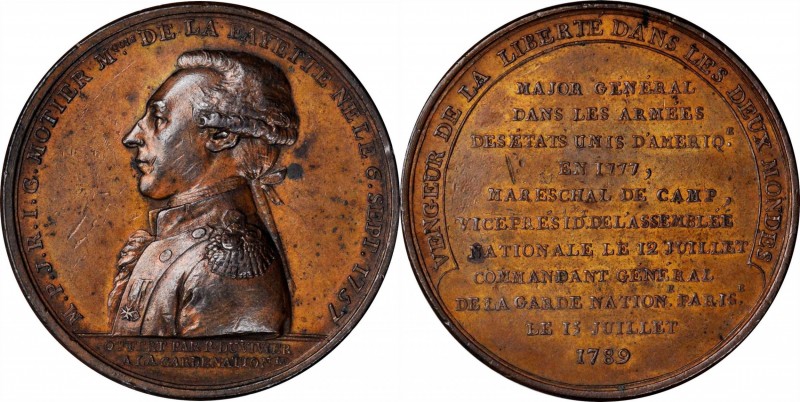 Lafayette
"1789" Avenger of Liberty in Two Worlds Medal. Fuld-LA.1790.4. Bronze...