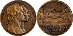 Washingtoniana
1931 International Colonial Exposition Medal. By Maurice Delannoy. Baker L-200. Bronze. Mint State.
50 mm.
Estimate: $100
