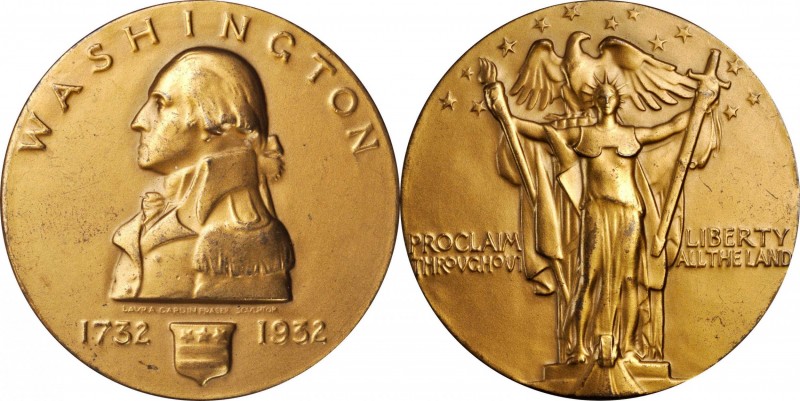 Washingtoniana
1932 Proclaim Liberty Medal. Small Size. Baker-900C. Yellow Bron...