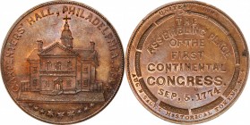 Augustus B. Sage Medals
"1774" (ca. 1858) Sage's Historical Tokens -- No. 4, Carpenters Hall, Philadelphia, Penn. Original. Bowers-4. Die State I. Co...