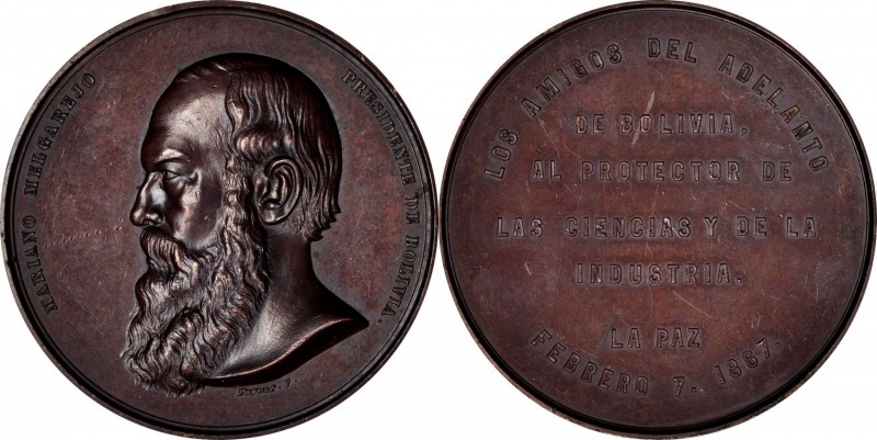 Personal Medals
"1867" (1868) Mariano Melgarejo Medal. By Anthony C. Paquet. Ju...