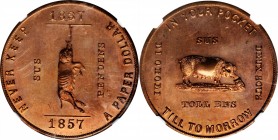 So-Called Dollars
"1837-1857" (ca. 1861-1865) Aaron White Satirical Dollar. HK-829. Rarity-6. Copper. MS-64 RB (NGC).
35 mm.
Estimate: $300