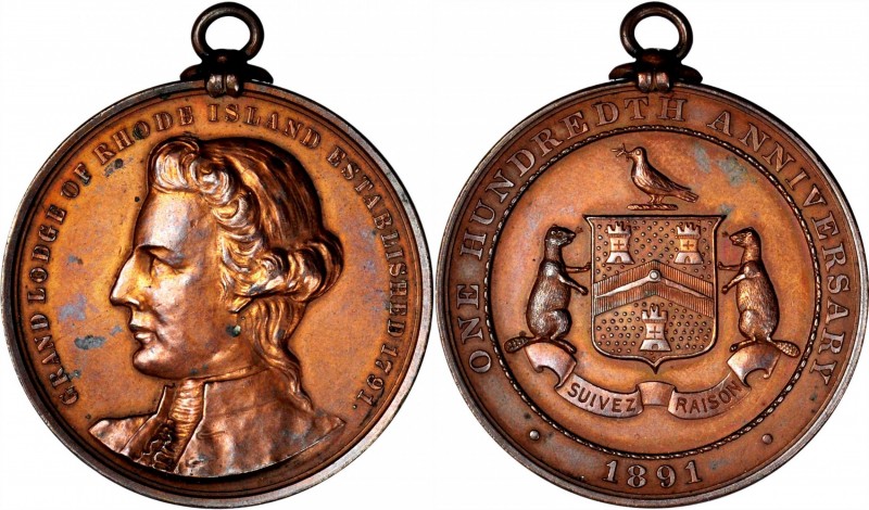 Religious, Society, and Fraternal Medals
1892 Grand Lodge of Rhode Island Medal...