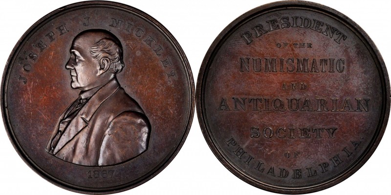 Numismatic Medals and Related
1867 Joseph J. Mickley Medal. Bronze. Mint State....