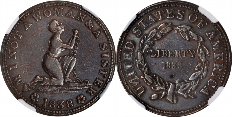 Hard Times Tokens
1838 Am I Not A Woman. HT-81, Low-54, W-11-720a. Rarity-1. Co...