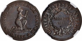 Hard Times Tokens
1838 Am I Not A Woman. HT-81, Low-54, W-11-720a. Rarity-1. Copper. Plain Edge. EF-40 BN (NGC).
28.3 mm.
Estimate: $200