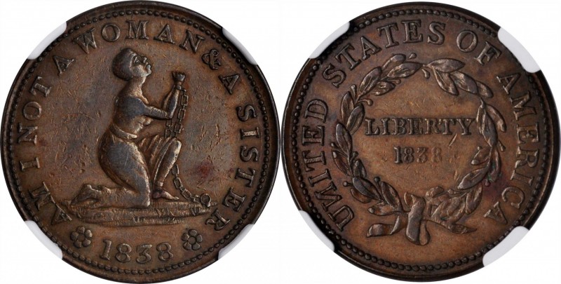 Hard Times Tokens
1838 Am I Not A Woman. HT-81, Low-54, W-11-720a. Rarity-1. Co...