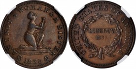 Hard Times Tokens
1838 Am I Not A Woman. HT-81, Low-54, W-11-720a. Rarity-1. Copper. Plain Edge. EF-40 BN (NGC).
28.3 mm.
Estimate: $300