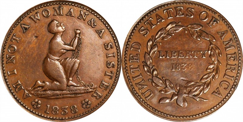 Hard Times Tokens
1838 Am I Not A Woman. HT-81, Low-54, W-11-720a. Rarity-1. Co...