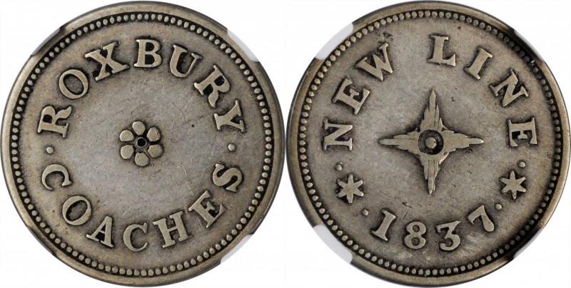 Hard Times Tokens
Massachusetts--Roxbury. 1837 Roxbury Coaches. HT-169, Low-129...