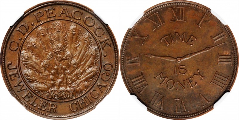 Hard Times Tokens
Illinois--Chicago. "1837" (ca. 1900-1906) C.D. Peacock. Rulau...