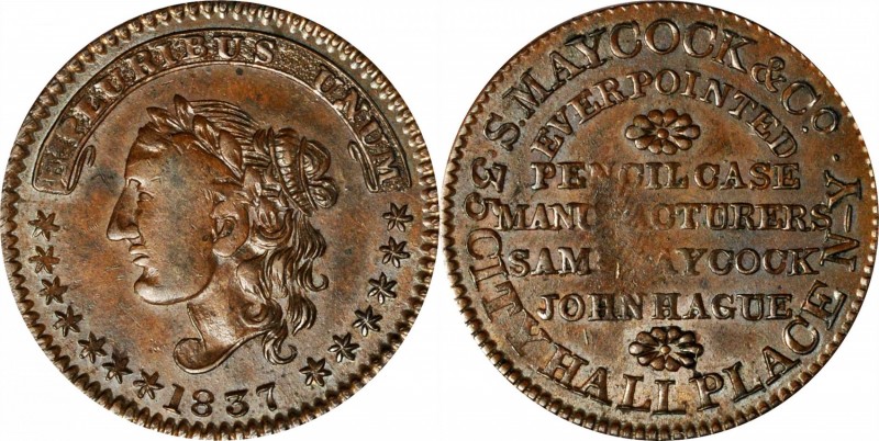Hard Times Tokens
New York--New York. 1837 S. Maycock & Co. HT-289, Low-125, W-...