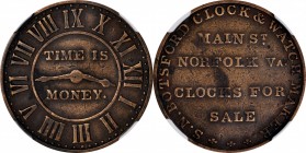 Hard Times Tokens
Virginia--Norfolk. Undated (1839-1842) S.N. Botsford. HT-440A, Low-294, W-VA-020-10b. Rarity-7. Brass. Plain Edge. EF-40 (NGC).
28...