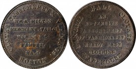 Hard Times Tokens
LOT WITHDRAWN
Included are: Massachusetts--Boston, undated (1830-1834) W.H. Milton, HT-163, Low-265, W-MA-090-10a, Rarity-3, VF-30...