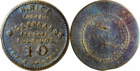 Sutler Tokens
Illinois. McClernand's Brigade. Undated (1861-1865) Henry Rice. 10 Cents. Schenkman IL-MB-10B (IL-T10B), W-IL-440-010b. Rarity-8. Brass...