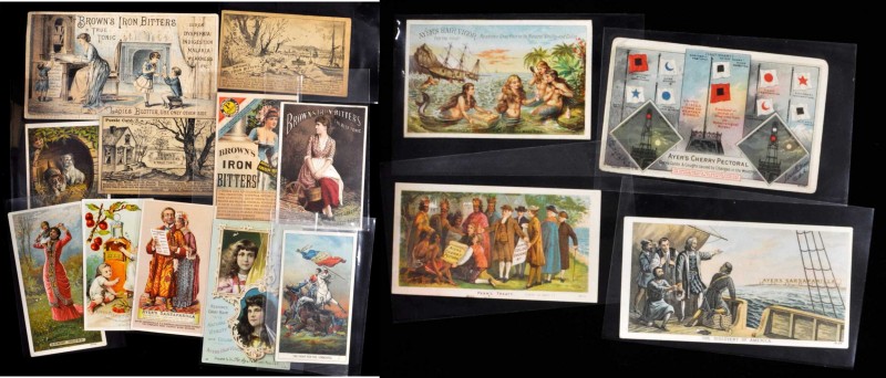 Encased Postage Stamps
Lot of (15) Different 1880s Trade Cards of Various Ayer'...