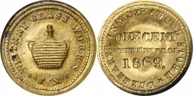 Trade Tokens and Store Cards
New Jersey--Glassboro. 1869 Whitney Bros. Rulau NJ-Gb 7A, var. Brass. Plain Edge. MS-65 (NGC).
19.5 mm. Struck from a v...