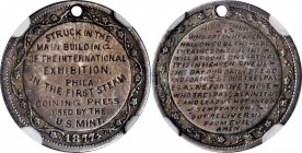 Trade Tokens and Store Cards
Pennsylvania--Philadelphia. 1877 International Exhibition. Rulau Pa-Ph 156C. Silver. Reeded Edge. AU-58 (NGC).
18 mm. P...