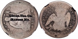 Counterstamps
Maine--Bangor. CHINA TEA CO. / BANGOR ME. on an 1853 Arrows and Rays Liberty Seated quarter. Brunk C-424, Rulau-Me 100. AG-3 (NGC).
Es...