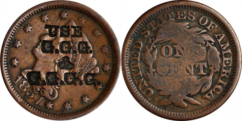 Counterstamps
New Hampshire--Exeter. USE / G.G.G. / & / G.G.G.G on an 1854 Brai...