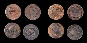 Counterstamps
Lot of (4) Counterstamped U.S. Large Cents.
Includes an 1811 cent stamped J. IGGETT; 1817 cent neatly stamped L. L. LAMB four times in...