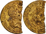 Rosa Americana Penny
Half of a (1723) Rosa Americana Penny.
71.3 grains. The coin is cut vertically just right of center relative to the obverse, th...