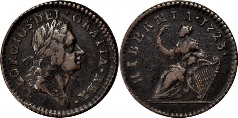 Wood's Hibernia Farthing
1723 Wood's Hibernia Farthing. Martin 3.5-Bc.6, W-1235...