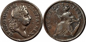 Wood's Hibernia Halfpenny
1723 Wood's Hibernia Halfpenny. Martin 4.85-Gc.22, W-13120. Rarity-3. Extremely Fine, Surfaces Smoothed.
105.9 grains.
PC...