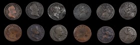 Wood's Hibernia Halfpenny
Lot of (6) Wood's Hibernia Halfpennies.
Included are: (5) 1723; and 1724. Average grade of Very Good, Environmental Damage...