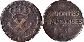 Sou, or 9 Deniers
1721-H Sou, or 9 Deniers. La Rochelle Mint. Martin 3.4-B.9, W-11830. Rarity-4. Fine-15 (PCGS).
PCGS# 158632.
Estimate: $100