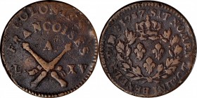 Sou
1767-A Sou. Paris Mint. Breen-700. No RF Counterstamp. Very Fine, Edge Bump.
186.2 grains.
PCGS# 158651. NGC ID: 2AYL.
Collector envelope incl...