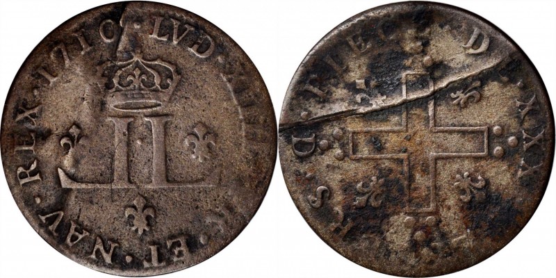 30 Deniers, or Mousquetaire
1710-D 30 Deniers, or Mousquetaire. Lyon Mint. Vlac...