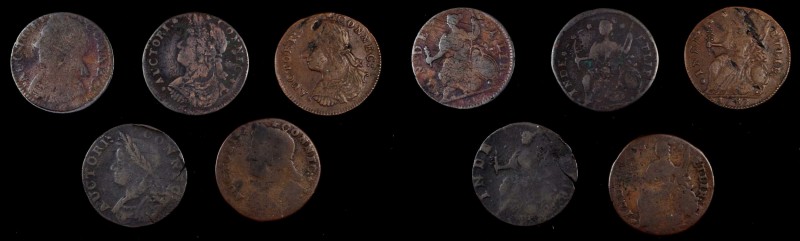Connecticut Copper
Lot of (5) Connecticut Coppers.
The average grade for this ...