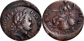 Contemporary Counterfeit English Halfpenny
1772 Contemporary Counterfeit English Halfpenny. George III Type--Struck Off Center--Extremely Fine.
126....